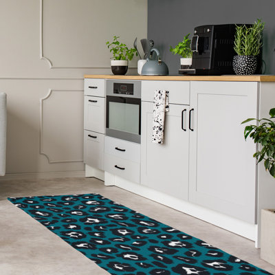 Vert imprimé animal/noir/Tapis décoratif blanc