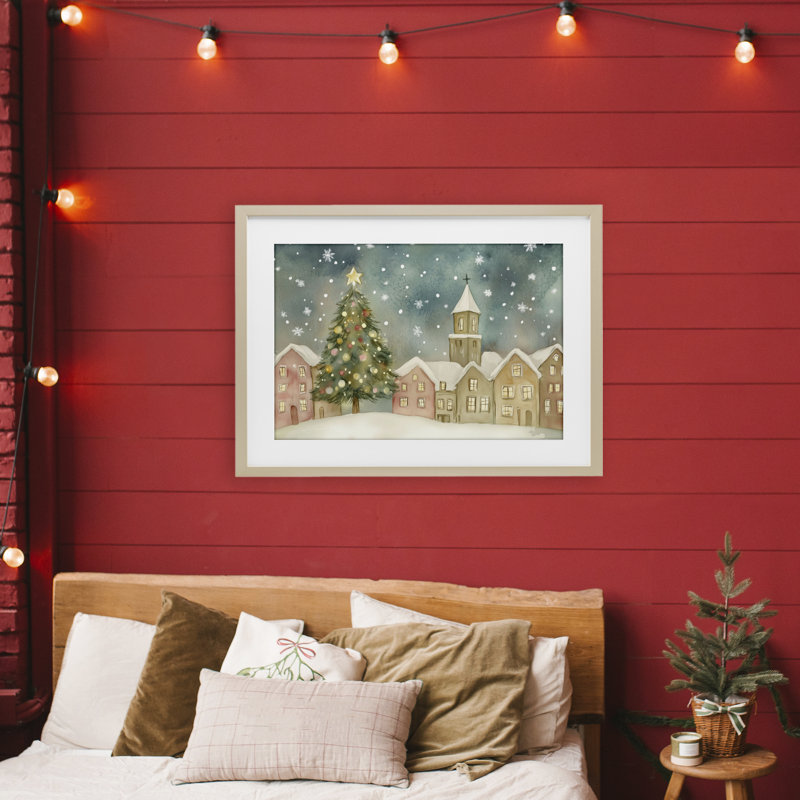 «Christmas Village Snowfall», reproduction encadrée sous verre, design par LSR Design Studio, H 17 po x l 23 po