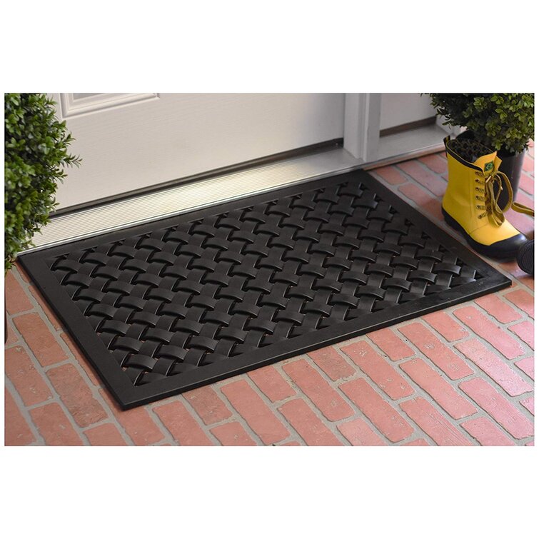 Winston Porter Krull Rubber Doormat, Size: Rectangle 1'5 inch x 2'5 inch, Black