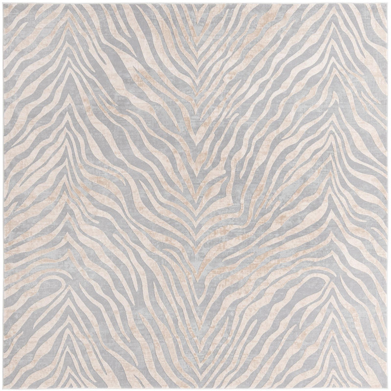 Tapis gris / ivoire Animal Inspirations Courtneyann, Carré 7 pi 10 po