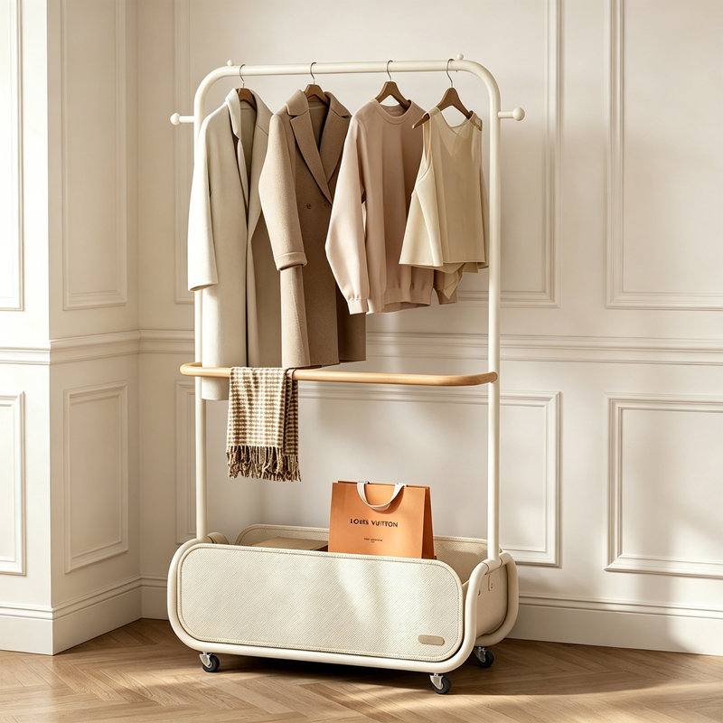 Entryway Coat Rack Storage Organizer, Cream