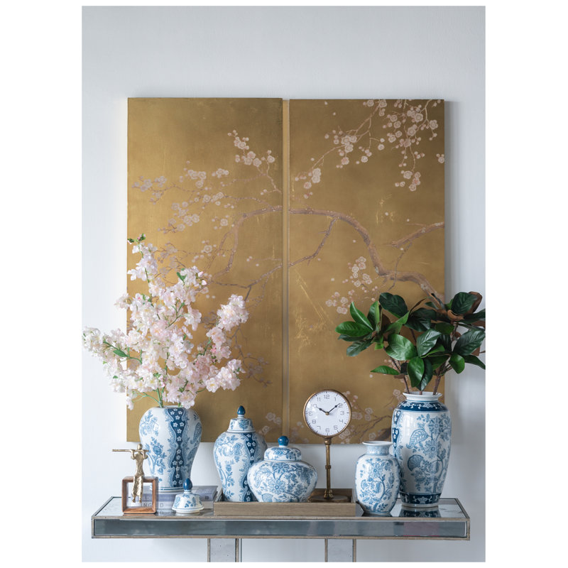 D5,5 x 8,7 po Vase en porcelaine à motif floral bleu et blanc