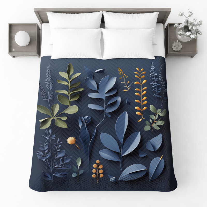 Couvre-lit matelassé bleu Botanical Cutouts, Grand lit