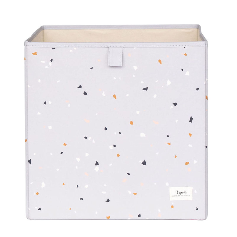 3 Sprouts Recycled Fabric Storage Cube Box Container Organizer - Green Terrazzo, Light Grey
