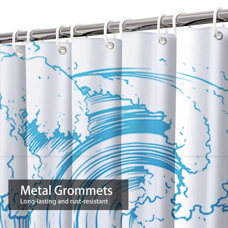 Rideau de douche imperméable à l'eau avec 12 crochets Hokusai Wave, L 72 po x l 84 po