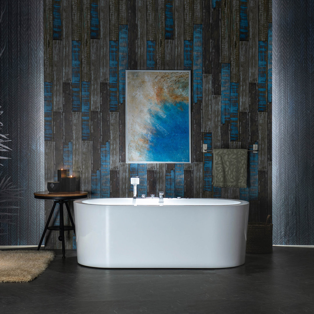 66.5" x 32" Whirlpool Water Jetted & Air Bubble Heated Soaking Combination Bathtub with Tub Filler WoodBridge