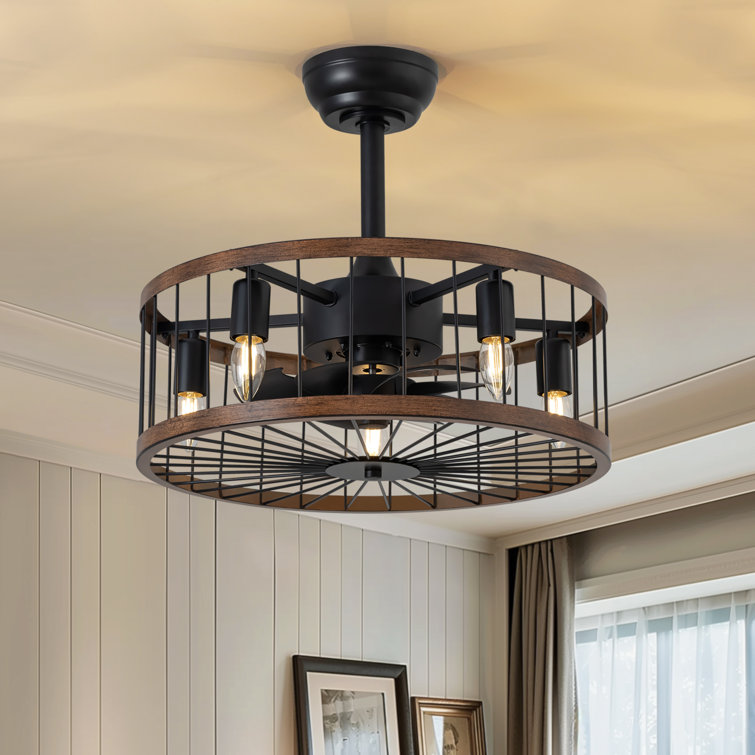 Buffy 20" Farmhouse Caged Ceiling Fan with Light Kit and Remote Control Included