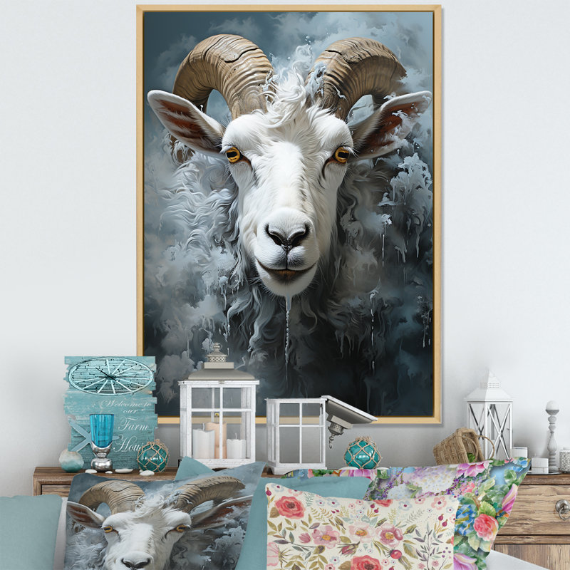 Moody minimalisme mouton sur toile, Cadre naturel flottant, 20" H x 12" W