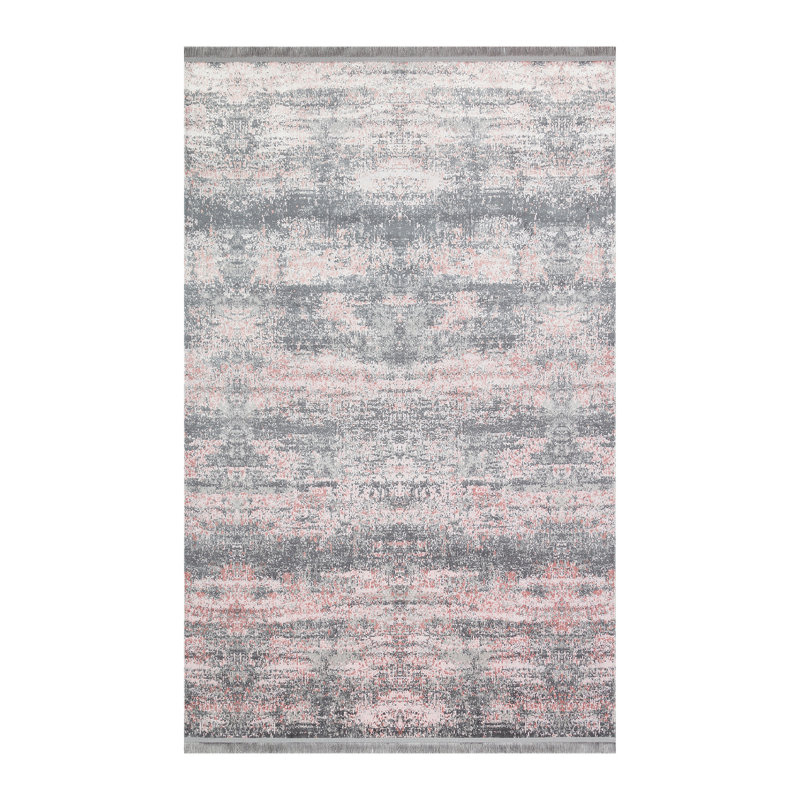 Tapis rose / gris tissé à la machine en coton / polyester Libba Ikat, Rectangle 5 pi 3 po x 7 pi 7 po