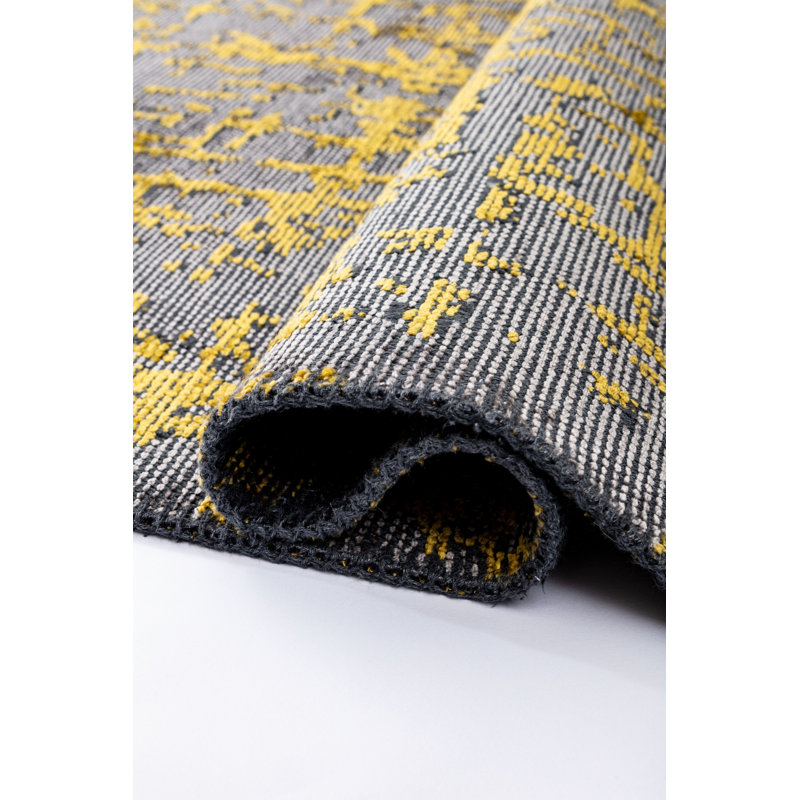 Rapture Gray/Yellow Abstract Luxury Area Rug, Rectangle 7'10" x 9'10"