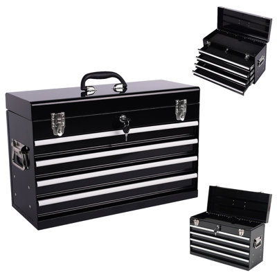 21 - Inch Multi Function Tool Organizer With 4 Drawers, Auto Locking, Smooth Drawer Sliding For Retrieval Portable Steel Chest Organizer, Powder Coated Use