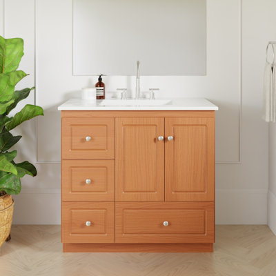 Meuble-lavabo blanc en aulne moyen avec comptoir en céramique blanc l 37 po x P 22 po x H 35 po Ultraline