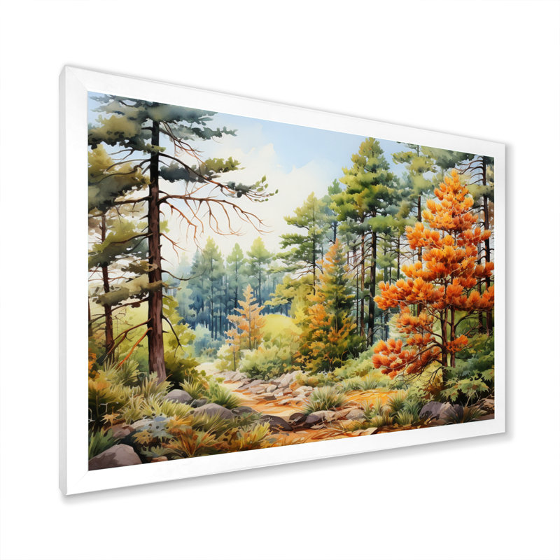 Pine Tree Autumn Whispers I - Tree Pine Wall Art Prints, H 30 po x l 40 po x P 1,5 po, Cadre photo blanc