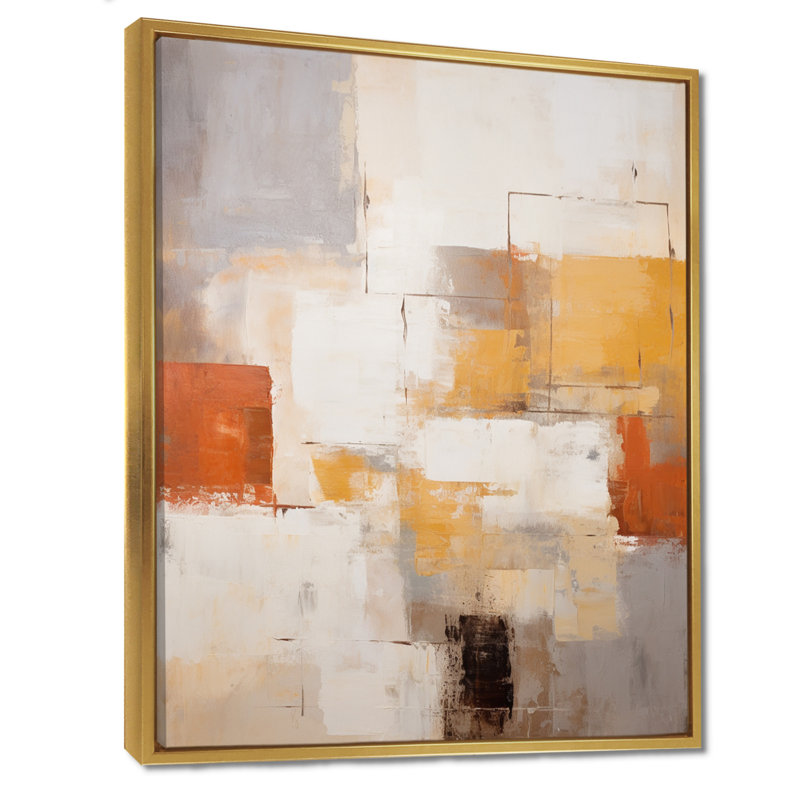 Serenity Deconstructed Cubist Orange - Abstract Wall Art, Gold Floater Framed Canvas, 40" H x 30" W x 1.5" D