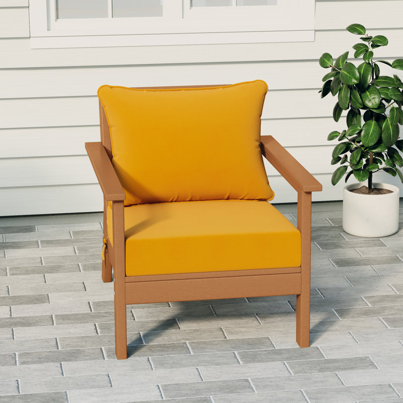 Hydea Deep Seating Chair With Cushions, Teak, Yellow