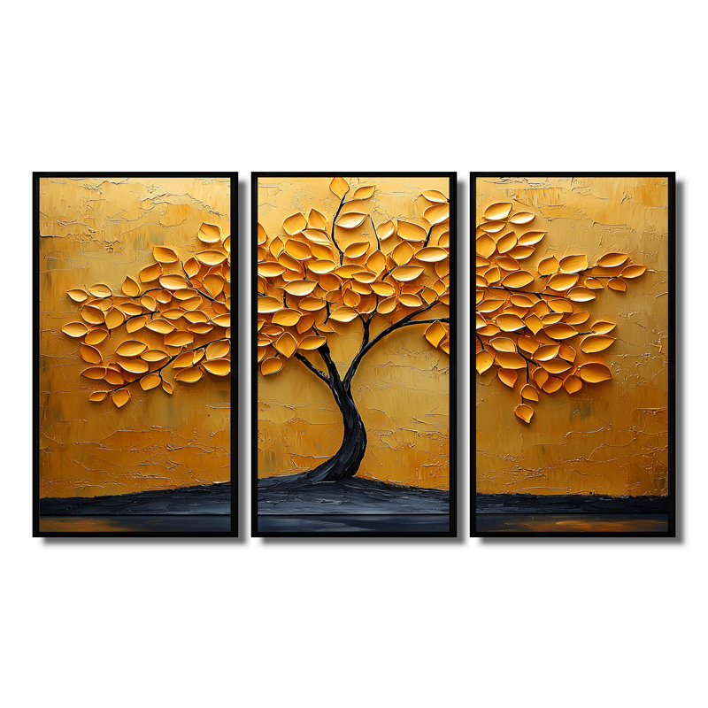 «Orange Autumn Whisper Tree American Basswood III», ensemble de décoration murale arbre américain, H 40 po x l 60 po x P 1 po