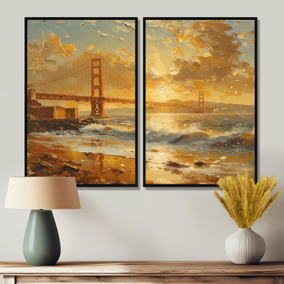 Jaune, blanc, coucher de soleil, pont Golden Gate, San Francisco - art mural 2 pièces San Francisco