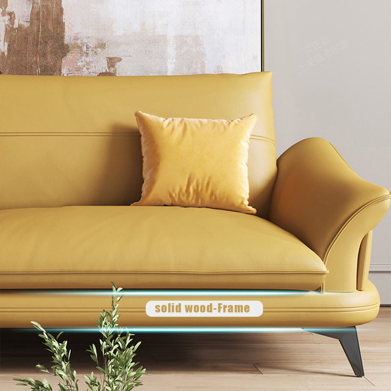 Yellow Genuine Leather Standard Sofa cushion Loveseat, 31.5" H x 74.8" W x 35.43" D