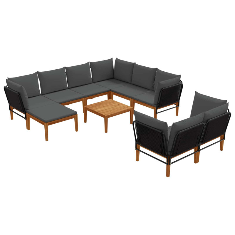  Garden Lounge Set Solid Acacia Wood & Rope Sofa Outdoor Furniture Patio, Anthracite, Natural/Black