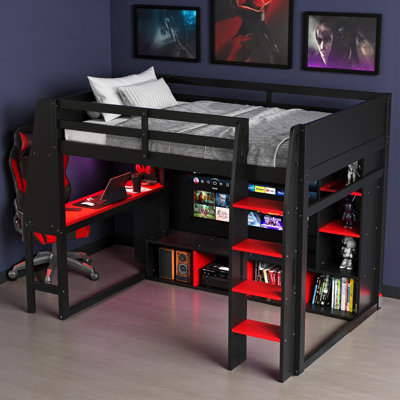 Lit mezzanine avec bureau intégré et rangement