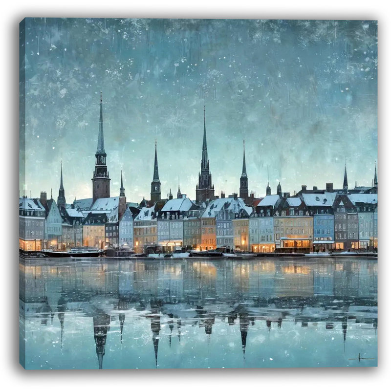 «Winter Reflections Nordic Cityscape», art mural sur toile tendue, H 30 po x l 30 po x P 1,5 po