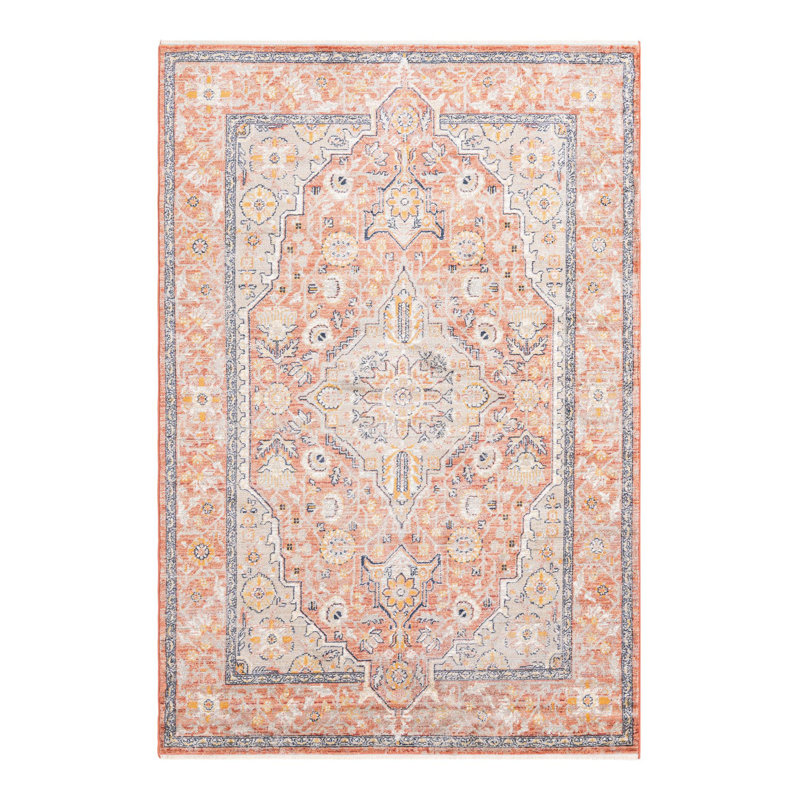 Alkire Oriental Area Rug, Round 5'2", Brick Red