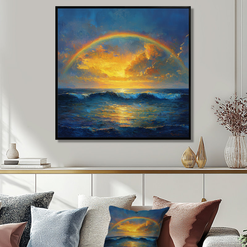 «Avyansh Rainbow On The Ocean Harmony II», art mural arc-en-ciel, Impression encadrée flottante, Noir, noir, noir, noir