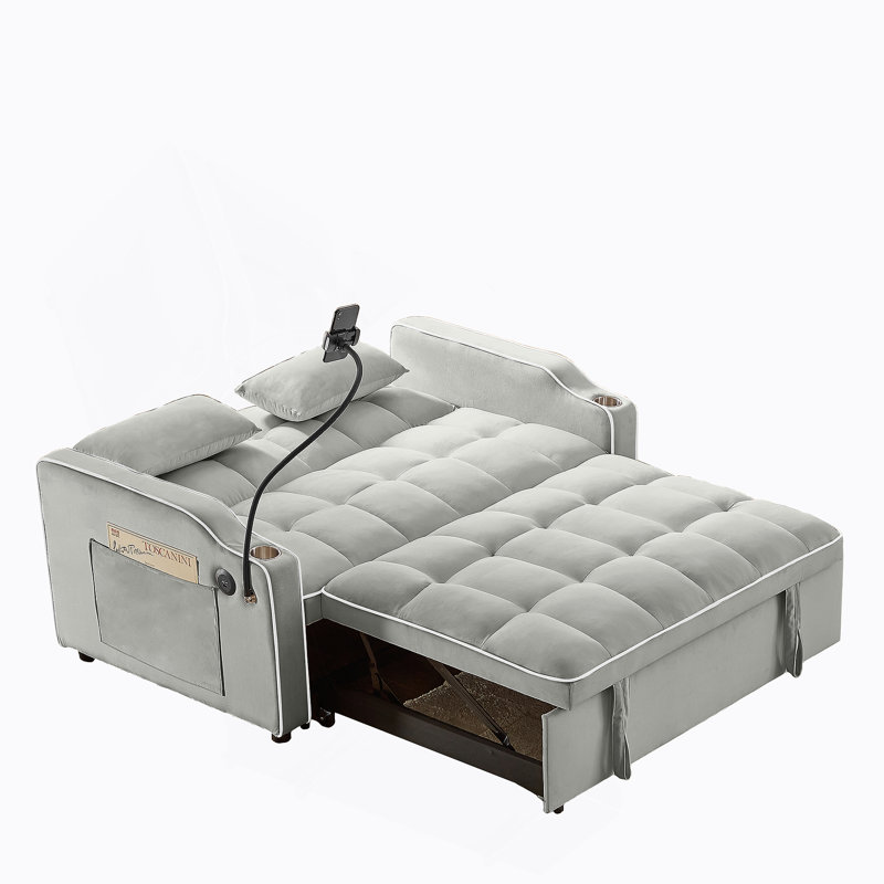 Versatile foldable sofa bed, modern sofa, pull-out bed with adjustable back and usb port, comfy couch, Gris