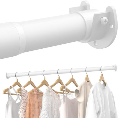 Tringles de placard pour suspendre les vêtements, 17 à 69 pouces de tringle réglable en métal pour garde-robe, 1,3 po de tringle à vêtements résistante pour garde-robe de vestiaire, blanc