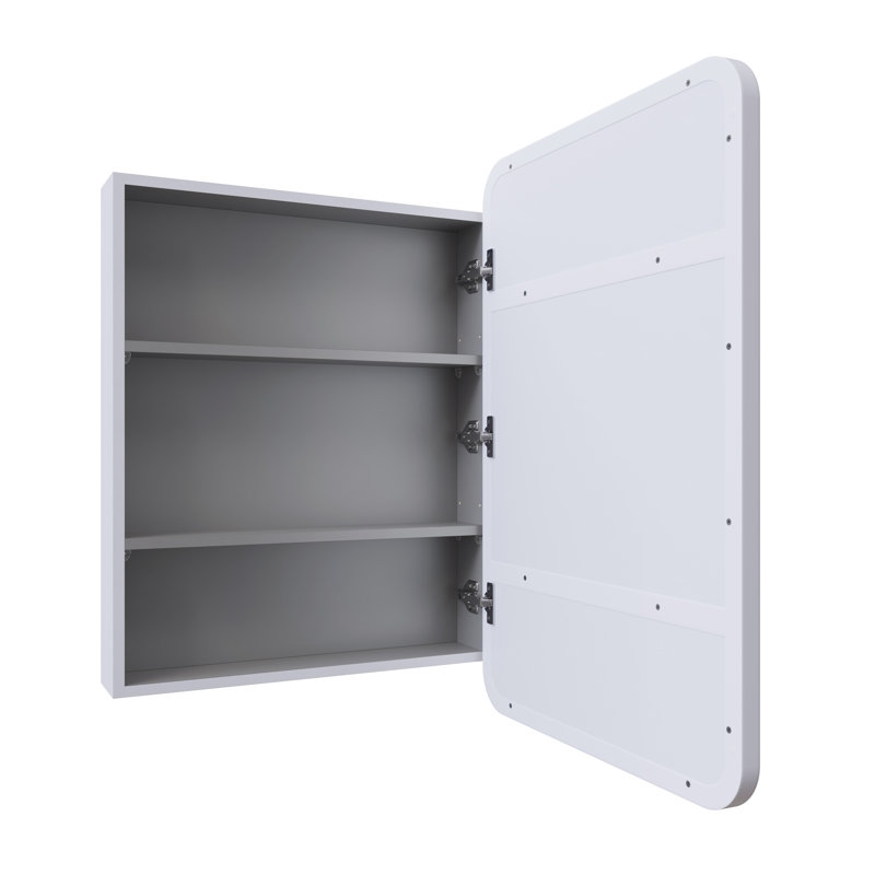 Stainless Steel Recessed Framed Single Door Medicine Cabinet with Adjustable Shelves, White
