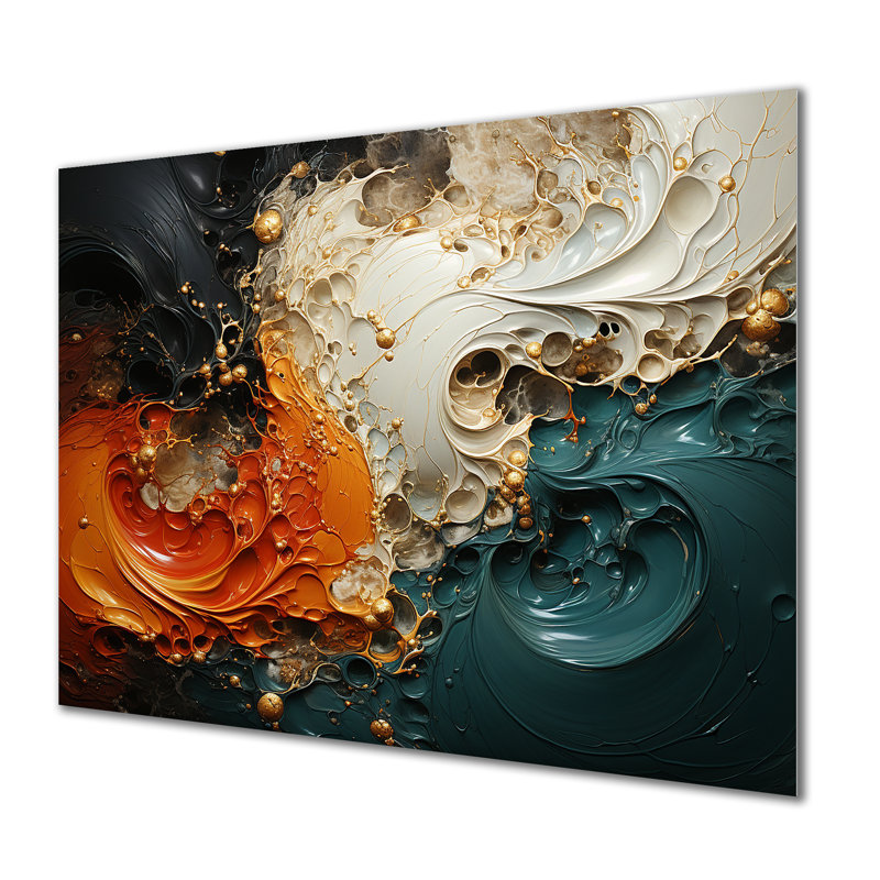 Orange orange et marbre doré II - Art mural abstrait en métal MT137150, H 12 po x l 20 po x P 1 po
