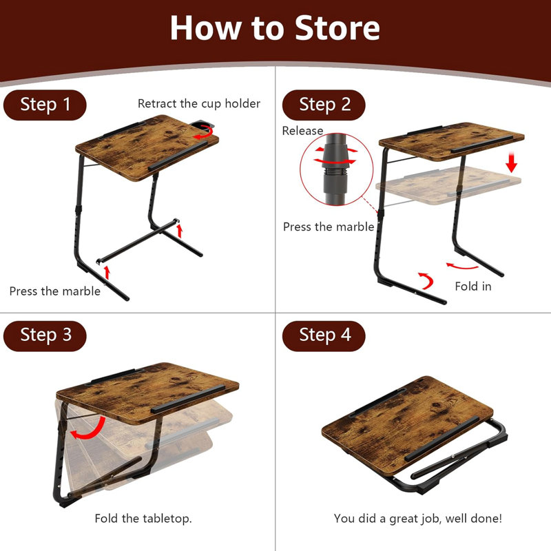 Folding TV Tray Adjustable Dinner - Trays for Eating On Couch Wooden Tables, Rustic