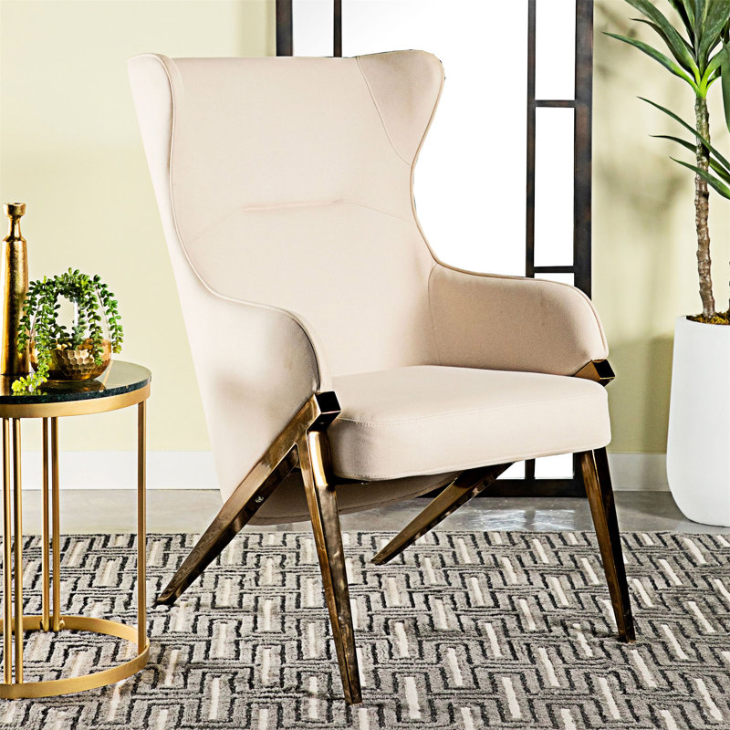 Fauteuil d'appoint rembourré à oreilles, Crème, crème