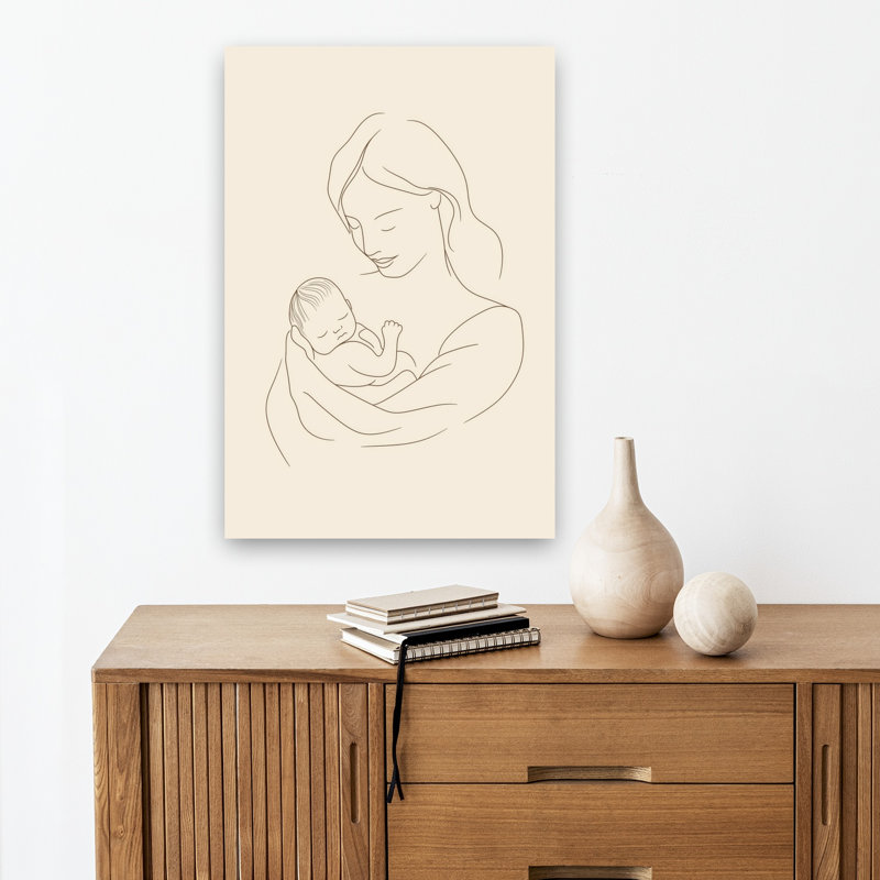 A Mother'S Gentle Embrace Delicate Minimalist Serene Wall Art Print by Mathieu - Wrapped Canvas Print, 45.72cm H x 30.48cm W