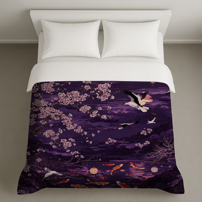 Cherry Blossom Cranes Koi Duvet Covers