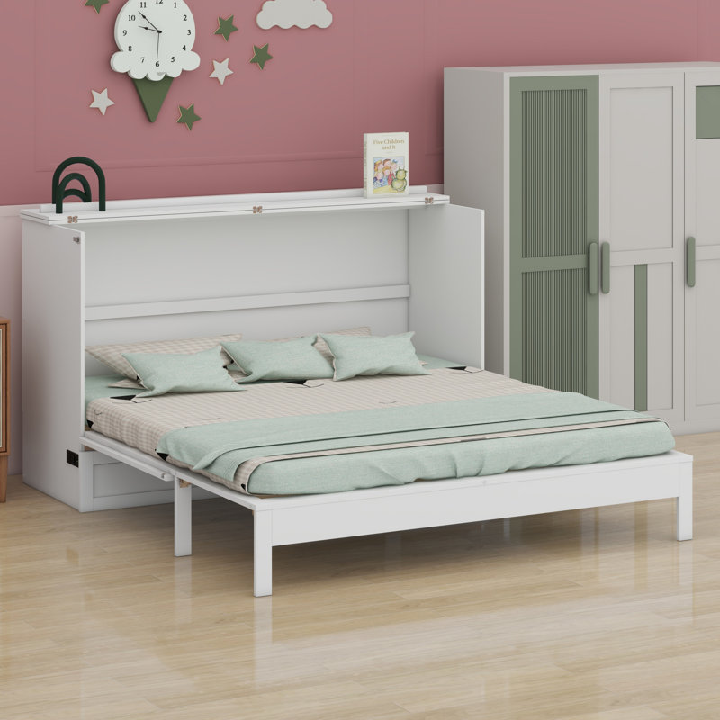 Lit escamotable avec grands tiroirs Murphy, Double , Blanc