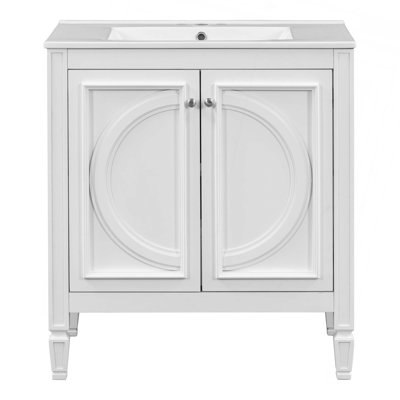 Ensemble de meuble-lavabo 60 po avec lavabo double 60 po, lavabo en céramique, portes à fermeture en douceur avec tablette, tiroir de rangement
