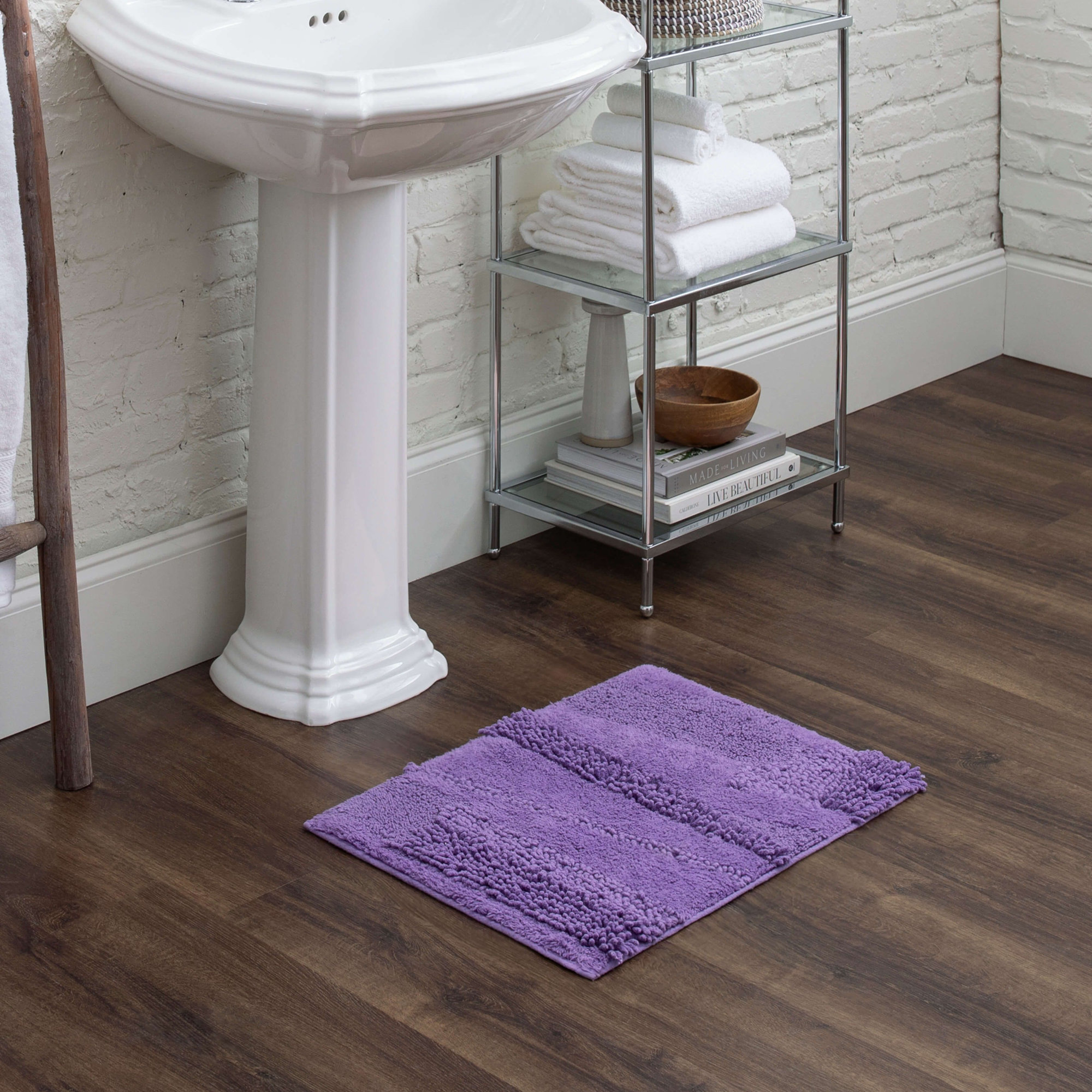 Laverne Solid Cotton Bath Rug, Fiesta Orchid, 17" W x 24" L