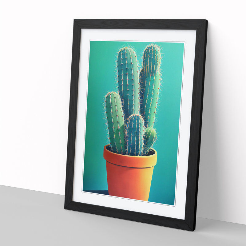 FRM-V0523-349X Cactus Cacti Potted - Single Picture Frame Print, 64cm H x 46cm W x 2cm D, Walnut Framed