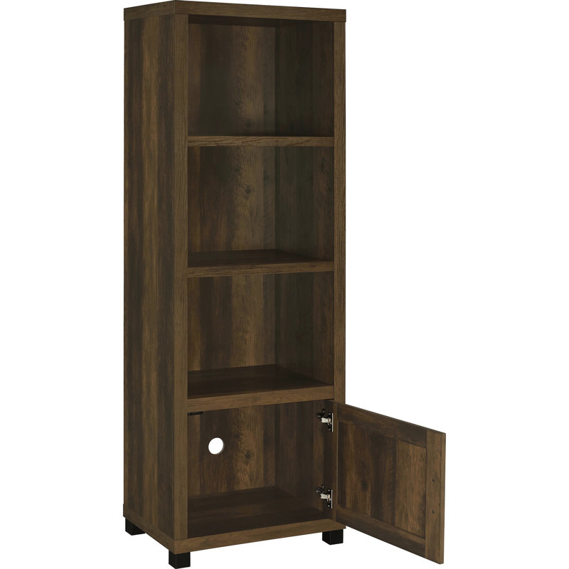 Tour à 3 tablettes en bois d'ingénierie en pin foncé, conception verticale peu encombrante, tour rustique pour décoration intérieure, finition en pin, conception pour économiser de l'espace, tablettes et rangement à 4 compartiments