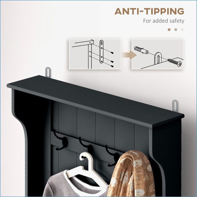 Coat Racks for Entryway | 3-In-1 Hall Tree with Storage Bench, Hooks &amp; Shoe Storage | Black | MDF, Black