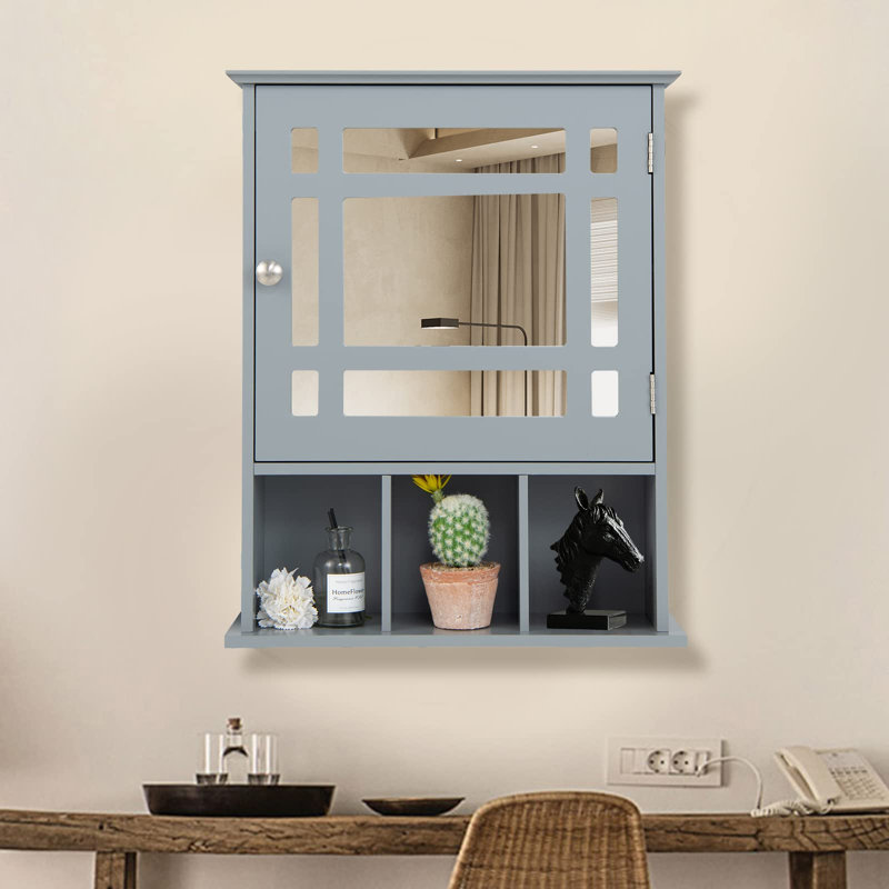 Bruny W 61mm H Recessed Frameless Medicine Cabinet Mirror 3 Adjustable, 50cm W x 61cm H, Brown