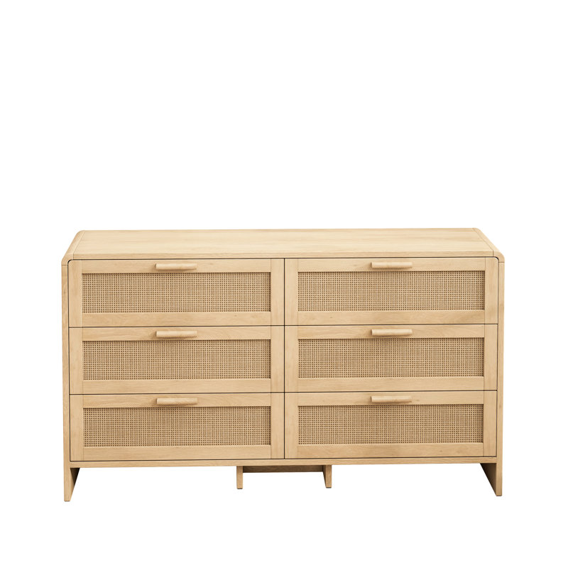 Rangement naturel pour médias - 6 tiroirs, 6 coffres simples en forme d'arc, Natural