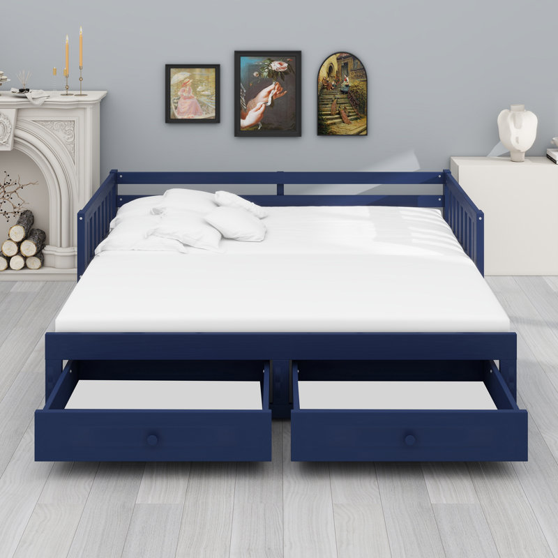 Le lit de jour avec lit gigogne et barrières de sécurité offre un style convertible moderne, Blue