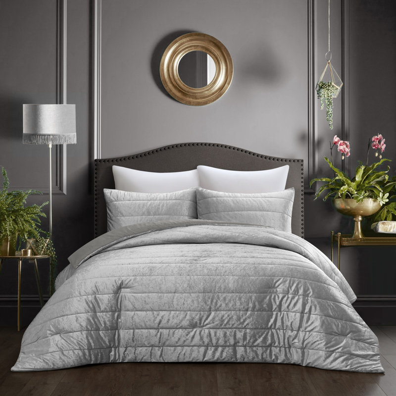 Ensemble d'édredon lavable en polyester argent à densité de tissage 220 fils, Très grand lit