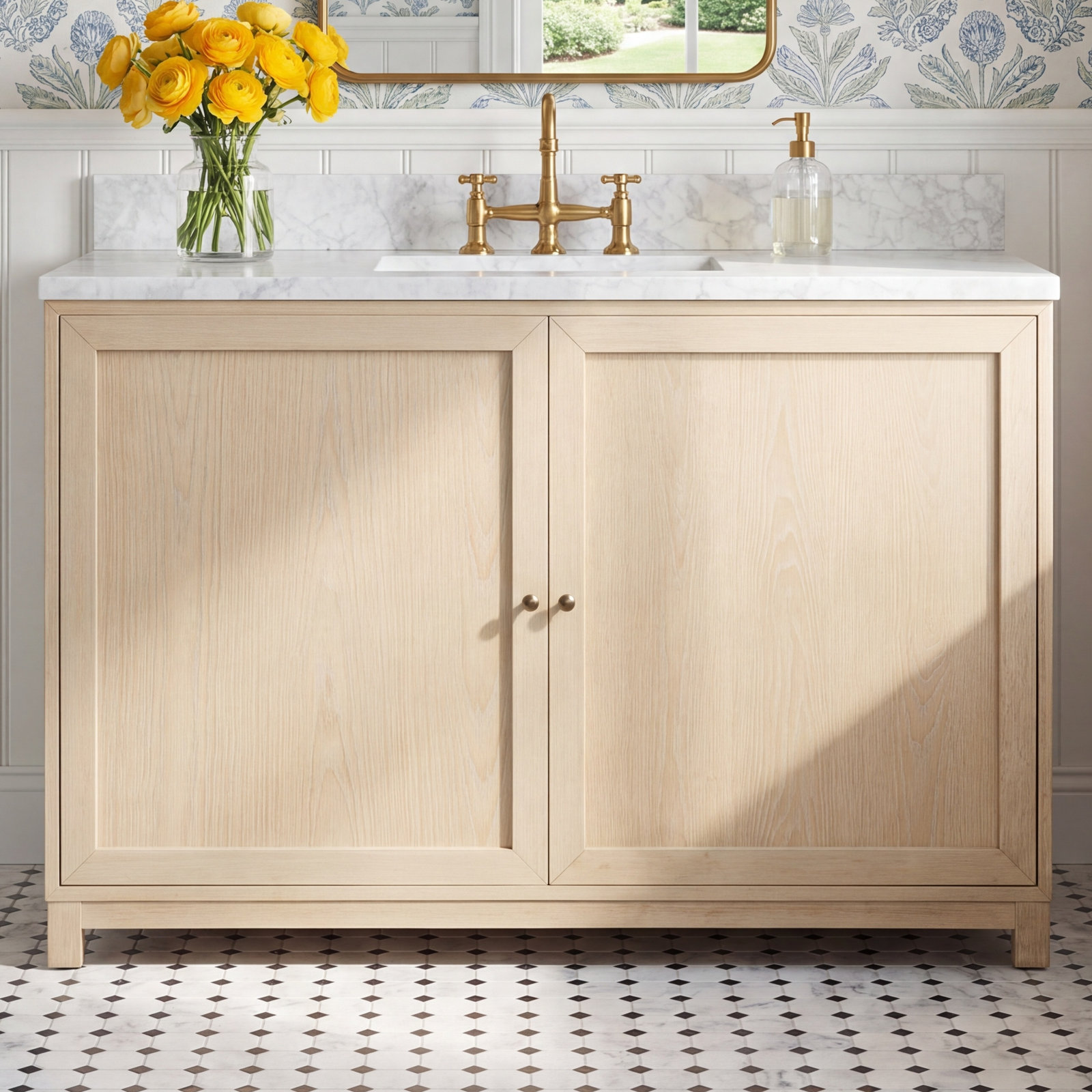 Nebbiolo 36" Single Bathroom Vanity, 48", Satin Bleached Oak Veneer