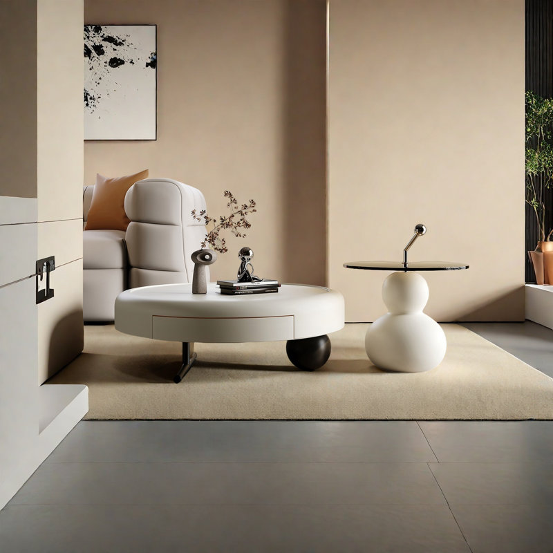 Ensemble de tables basses French Vintage Luxury, H 12,6 po x L 35,4 po x l 35,4 po, Blanc