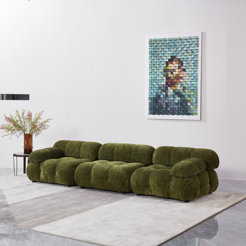 Causeuse modulaire Harv, Chenille olive, 26.7" H x 114" W x 38" D