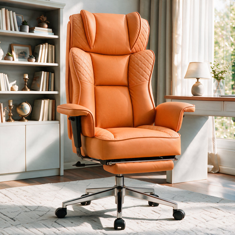 Fauteuil de bureau ergonomique en similicuir avec repose-pieds, Orange