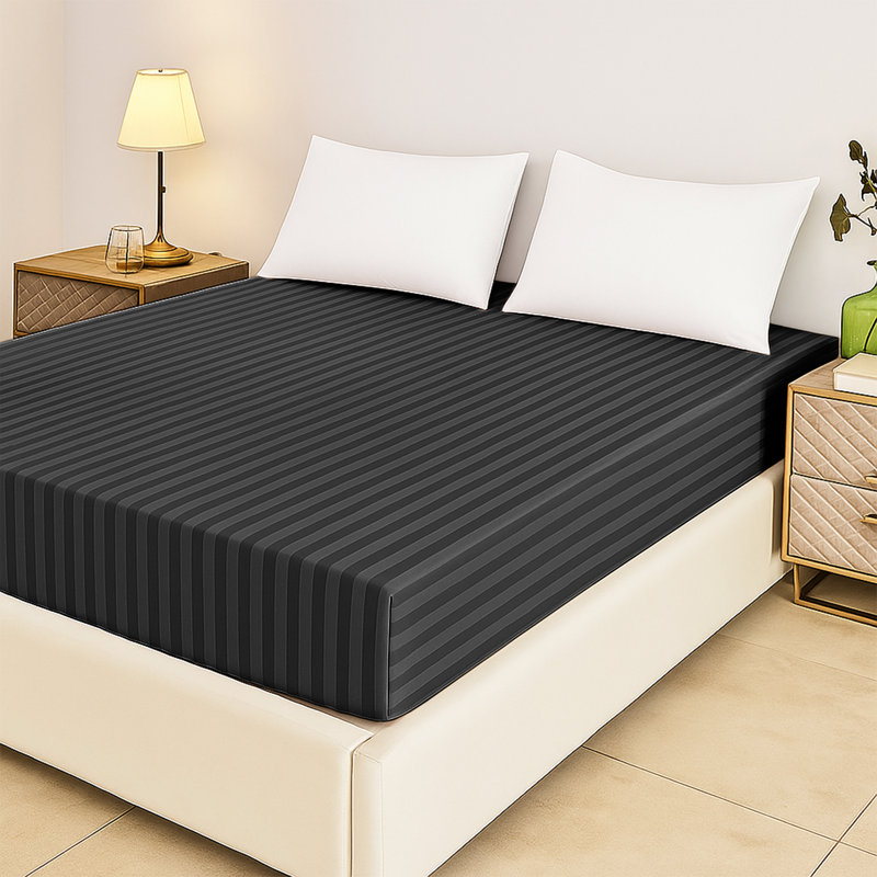 Tabbitha Striped Microfiber Standard Fitted Sheet, Black, Single (3')